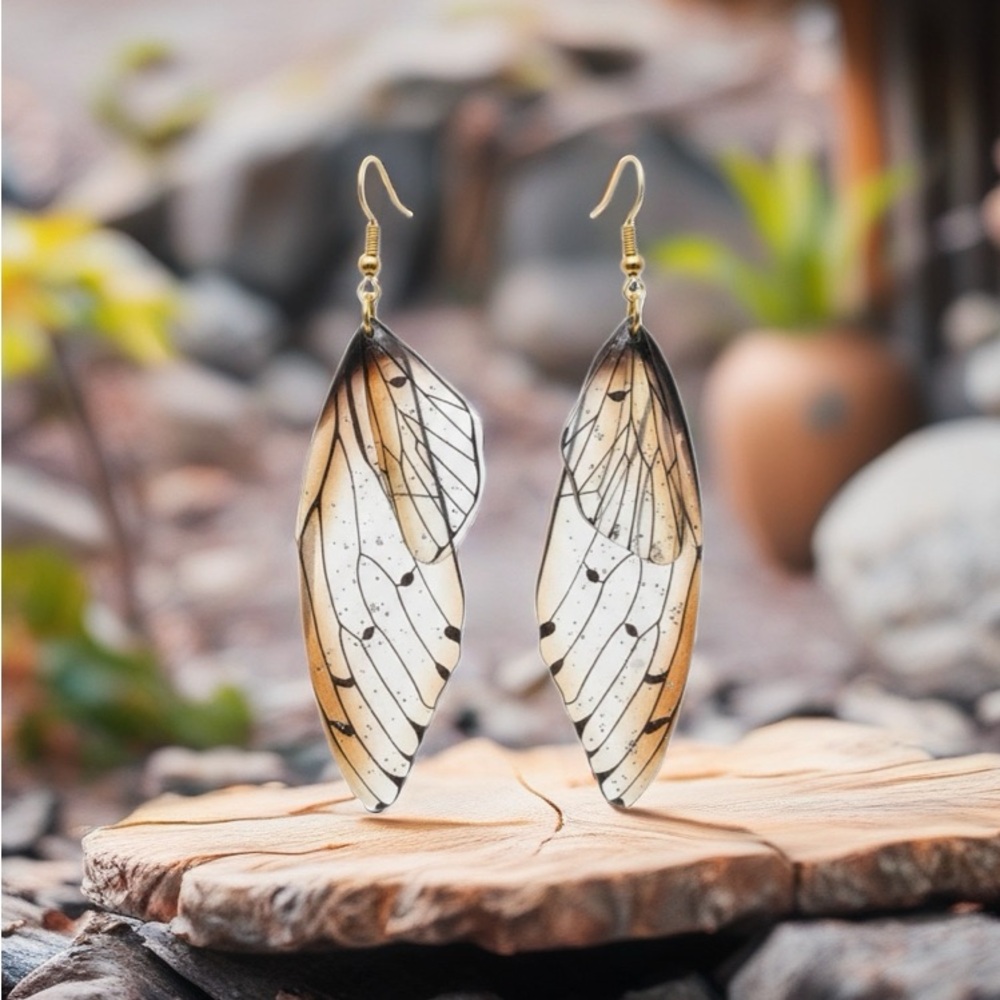 0163 Gold and Black Wing Earrings